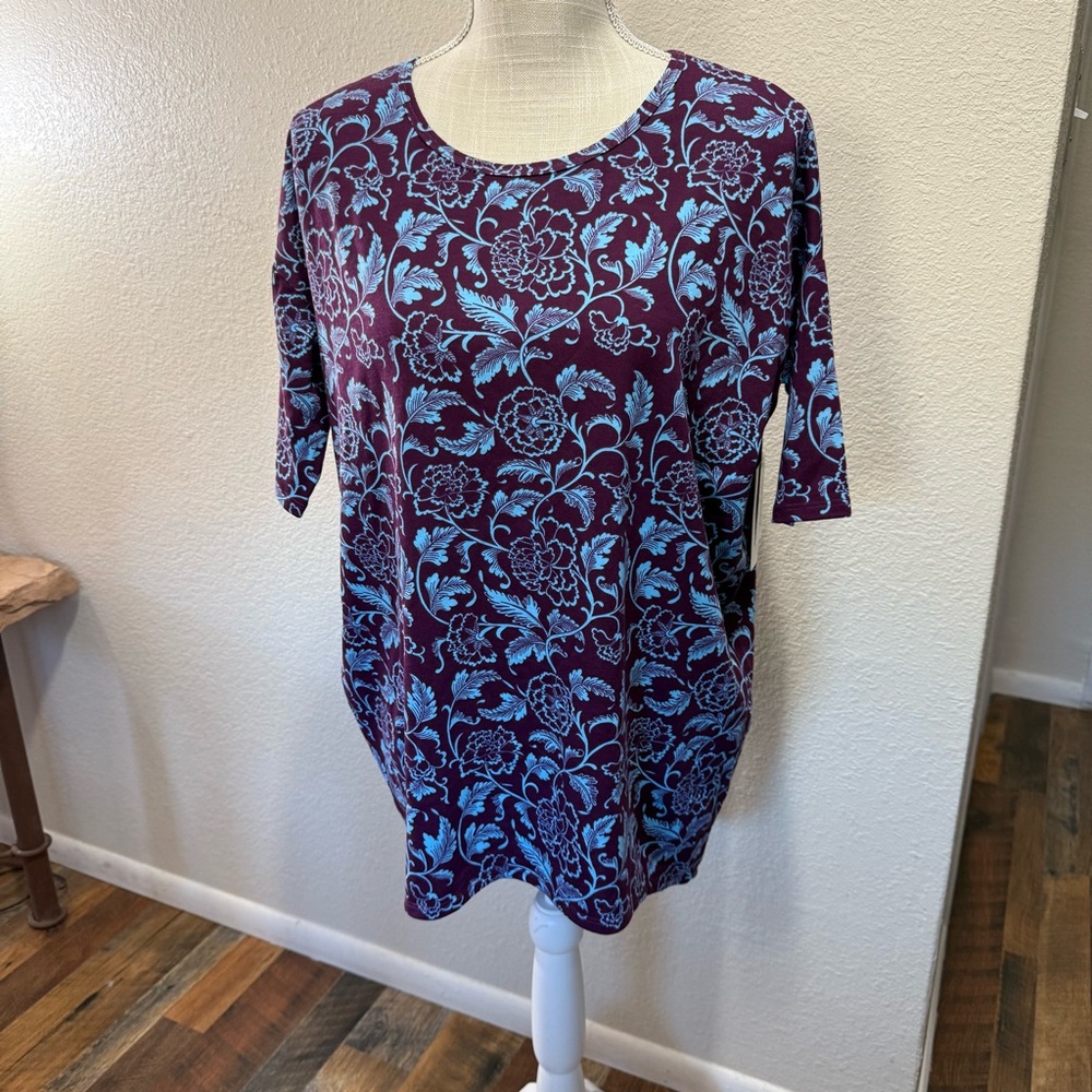 LuLaRoe - Irma - Floral Print Women's Top - Purple and Blue - Size XXS - NWT
